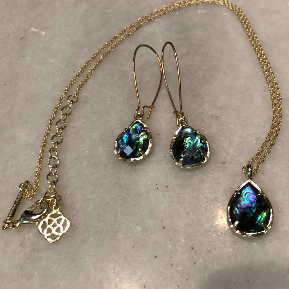 Kendra Scott Gold Abalone Shell and Earrings